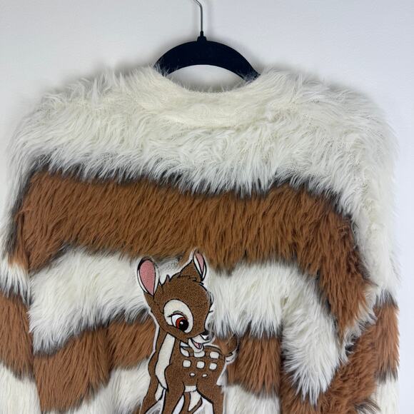 NWOT Disney X Forever 21 Bambi Womens Furry Brown/White Cardigan Sweater Medium - Picture 7 of 11